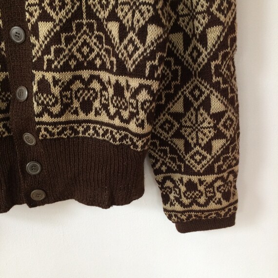 Vintage Wool Brown Handknitted Cardigan Geometric… - image 5