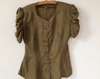 Vintage Seiden Shirt khaki Blusentop