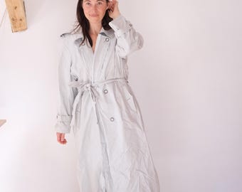 【60s】Euro Vintage Cotton Belted Coat 46 Vintage Grey Cotton Trench Coat Duster Coat Belted - Etsy