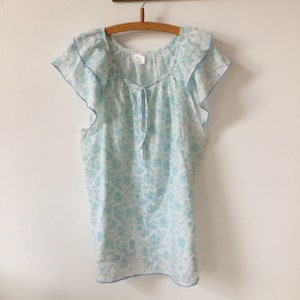 Vintage Floral Print Frilly Shoulder Blouse Ruffle sleeve top