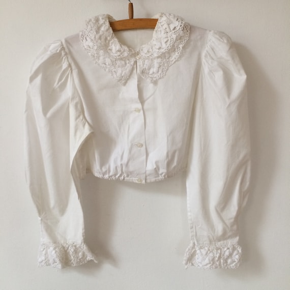 Vintage White Cotton Dirndl Crop Shirt