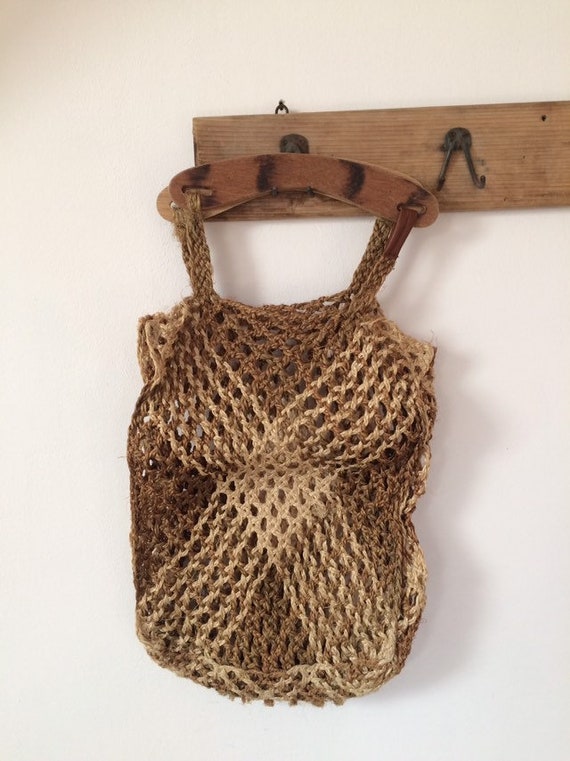 Vintage Macrame Tote Bag Natural Fibre woven Shop… - image 2