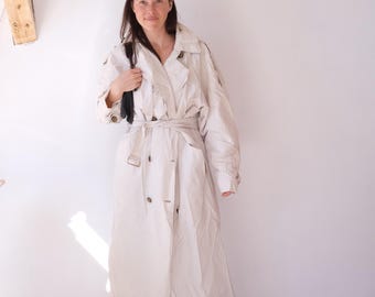 Vintage Off-white Cotton Trench Coat Belted coat