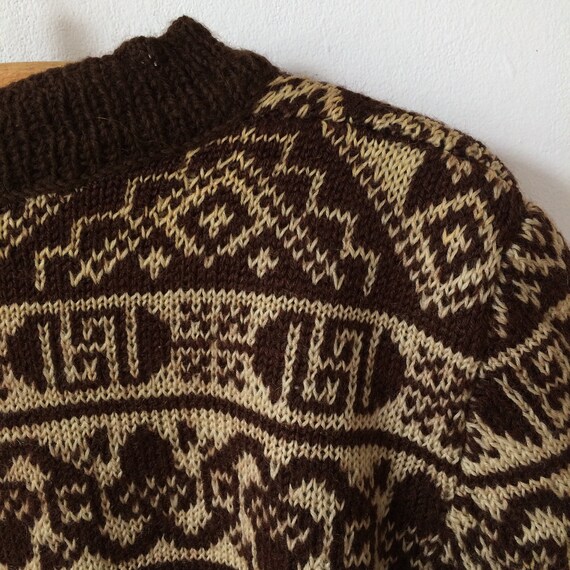 Vintage Wool Brown Handknitted Cardigan Geometric… - image 6