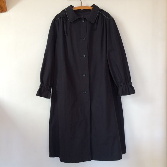 Vintage Navy Trench Coat Hooded Duster Coat - image 2