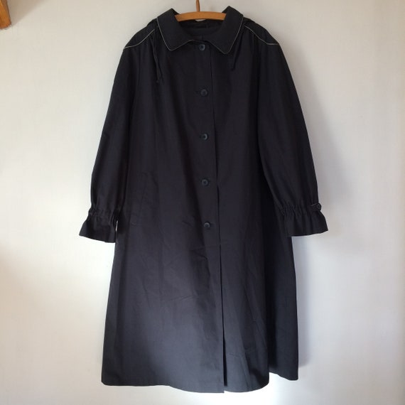Vintage Navy Trench Coat Hooded Duster Coat - image 3