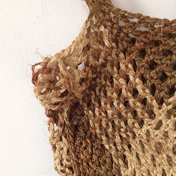 Vintage Macrame Tote Bag Natural Fibre woven Shop… - image 4