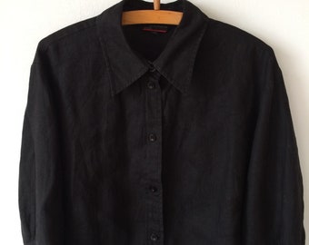 Chemisier chemise en lin noir vintage