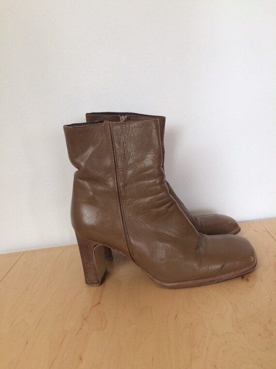 Vintage Brown Leather Square Toe Ankle Boots - image 6