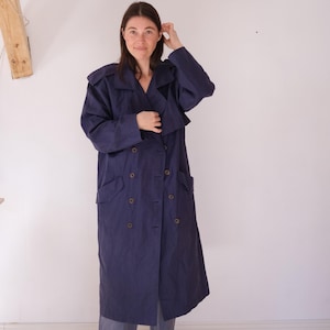 Vintage Cotton Trench Coat Navy Duster Coat