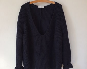 Vintage Alpaca Knitted Sweater V-neck Pullover