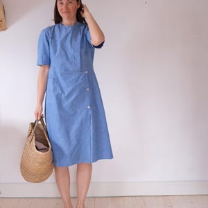 Vintage Blue Linen Summer Dress mini Dress