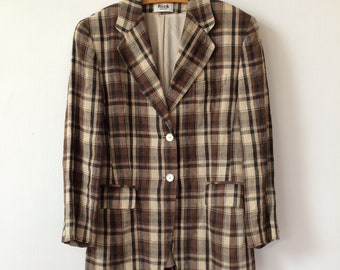 Vintage Linen Checked Blazer Suirt Jacket
