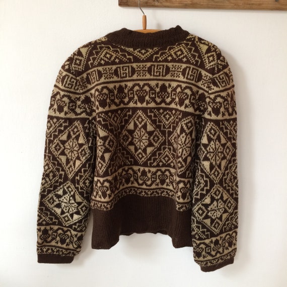 Vintage Wool Brown Handknitted Cardigan Geometric… - image 3