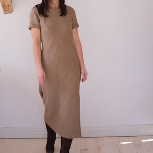 Vintage bruine linnen maxi-jurk