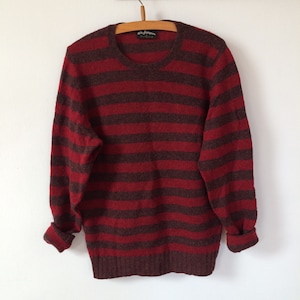 Vintage Red Wool Striped Knitted Pullover Sweater