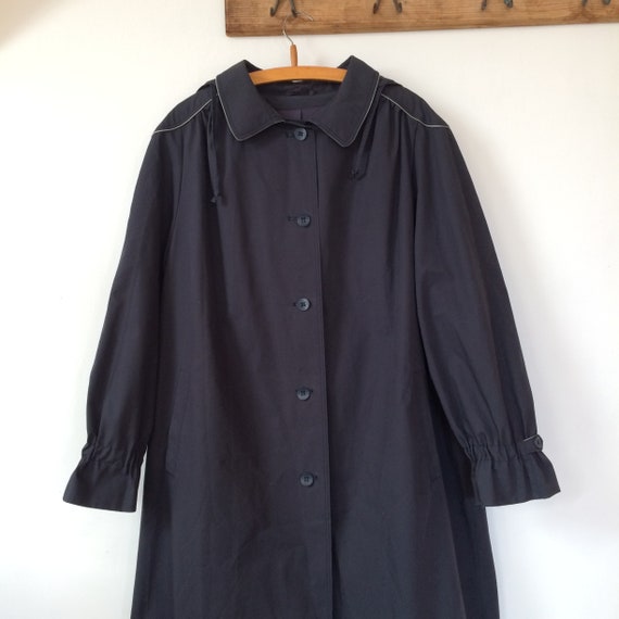 Vintage Navy Trench Coat Hooded Duster Coat - image 6