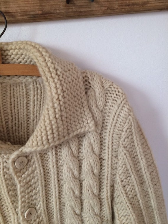 Vintage Wool Knitted Coat Coatigan Beige knit car… - image 3