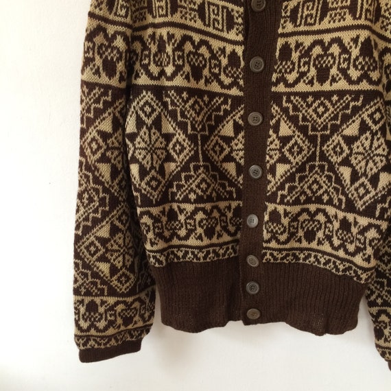 Vintage Wool Brown Handknitted Cardigan Geometric… - image 10