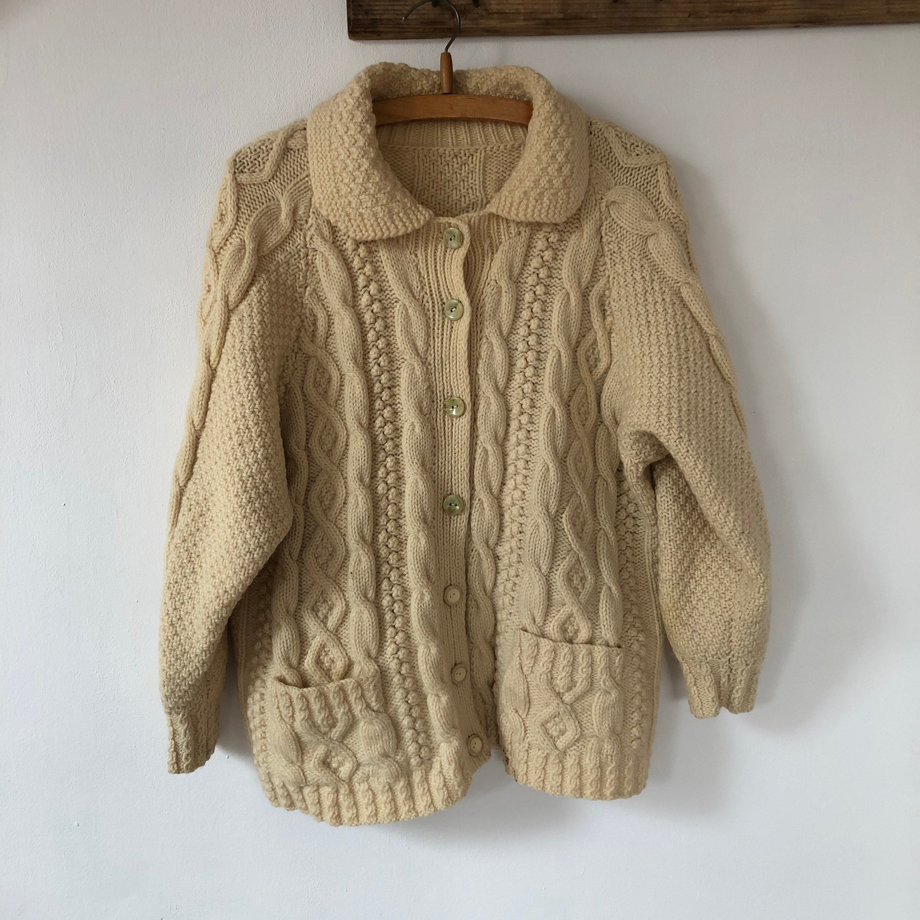 Vintage Wool Handknitted Cardigan Cable Knit Beige - Etsy Canada