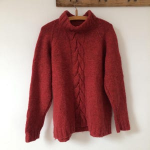 Vintage Wool Red Pullover Handknit wool Sweater Turtleneck