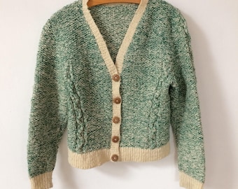 Vintage Wool Handknitted Cardigan with Wooden Buttons