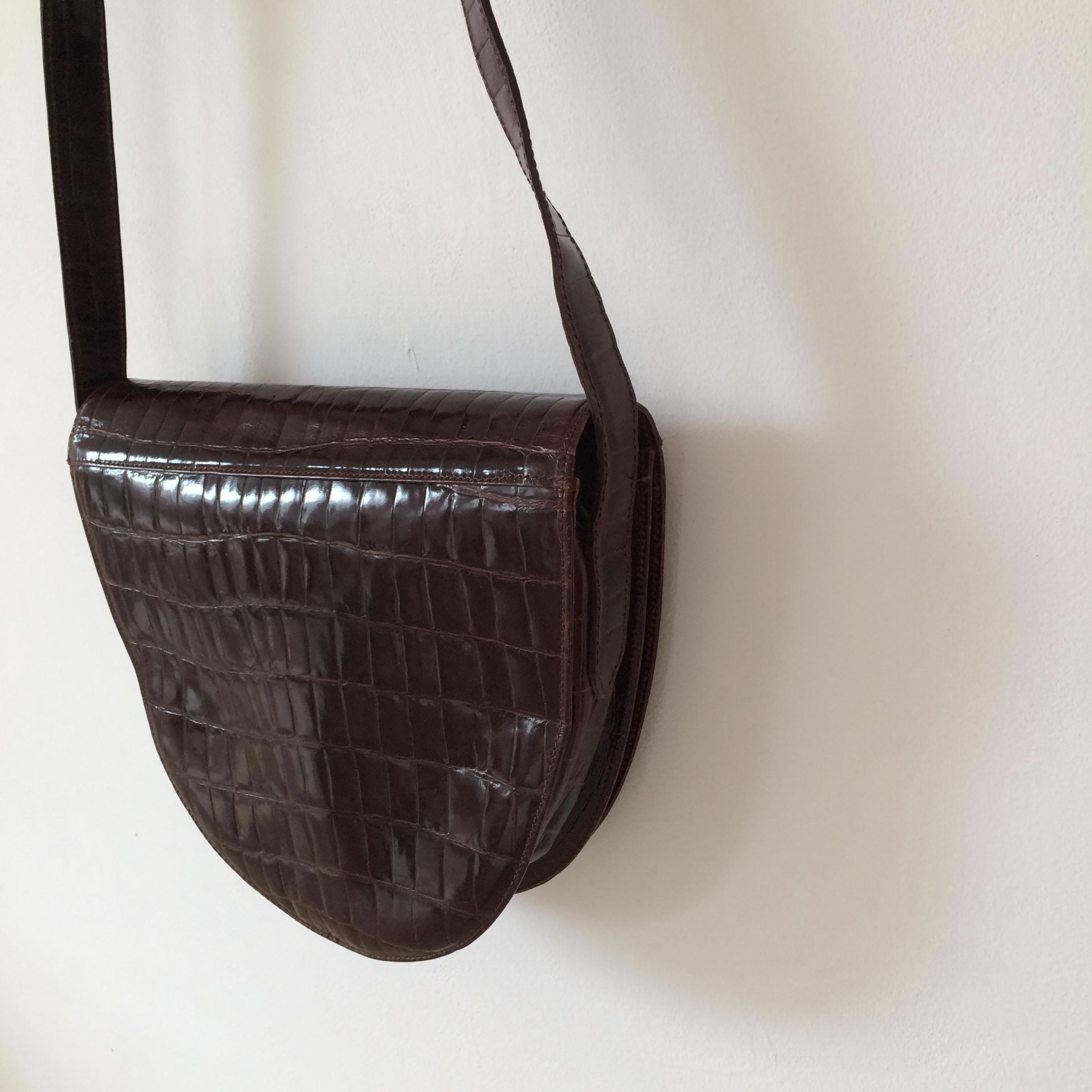 Vintage Croc Leather Half Moon Crossbody Bag - Etsy