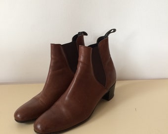 Vintage HESCHUNG Real Leather Brown Ankle Boots Women's size US 8