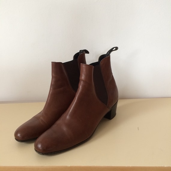 Vintage HESCHUNG Real Leather Brown Ankle Boots W… - image 1