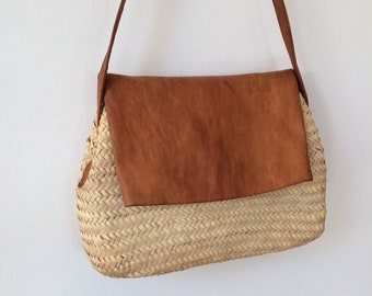Vintage Woven Basket Bag Moroccan bag shoulder Bag