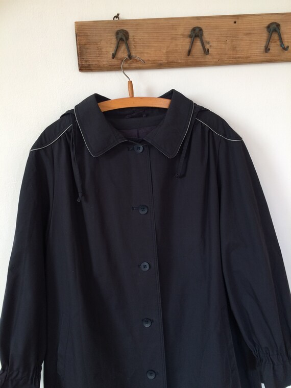 Vintage Navy Trench Coat Hooded Duster Coat - image 4