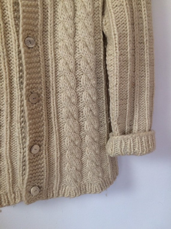 Vintage Wool Knitted Coat Coatigan Beige knit car… - image 4