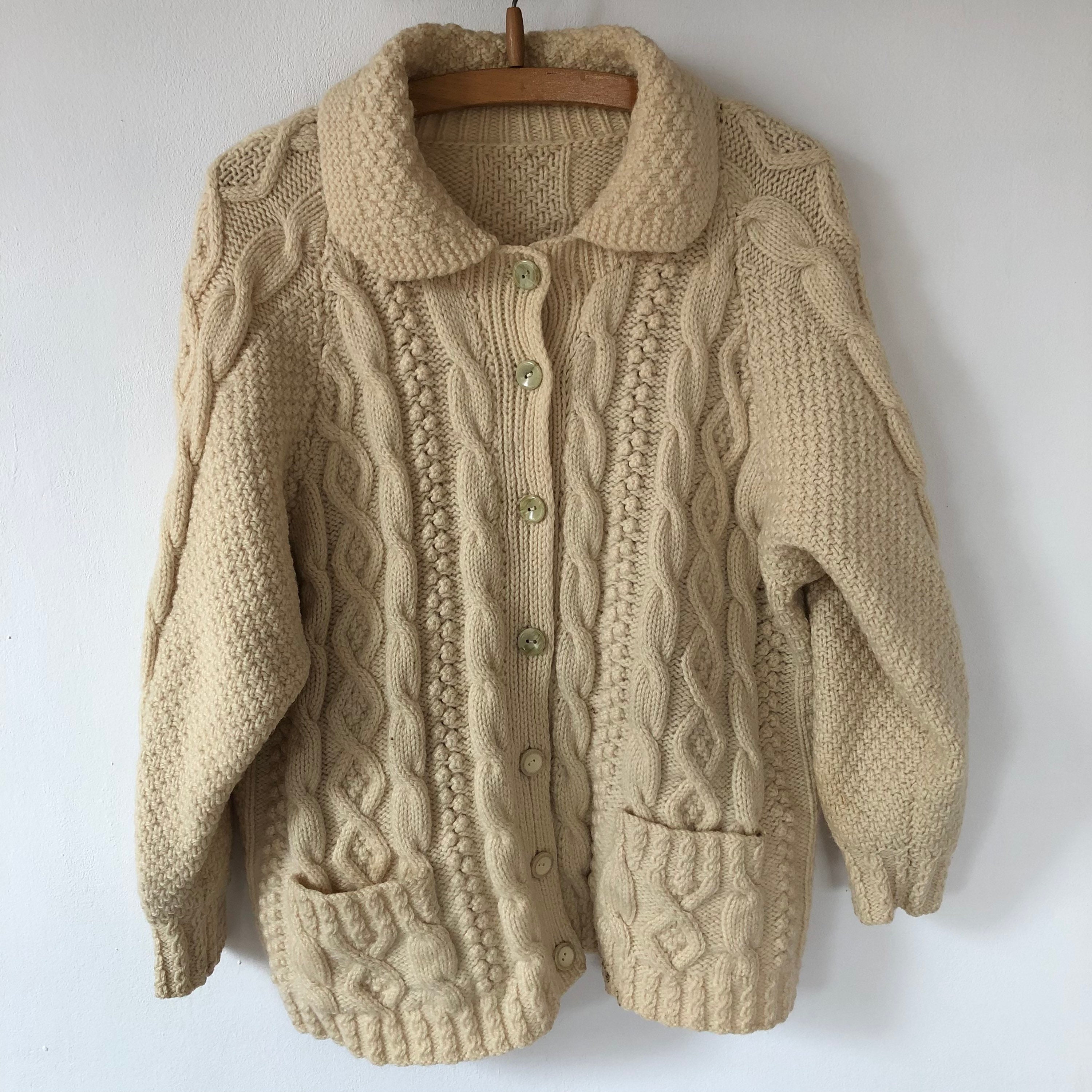 Vintage Wool Handknitted Cardigan Cable Knit Sweater - Etsy Vintage Wool Handknitted Cardigan Cable Knit Sweater - Etsy
