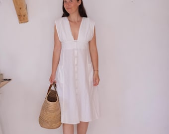 Chaps White Cotton Dress Indigo Blue Print / Midi Length/small - Etsy Canada