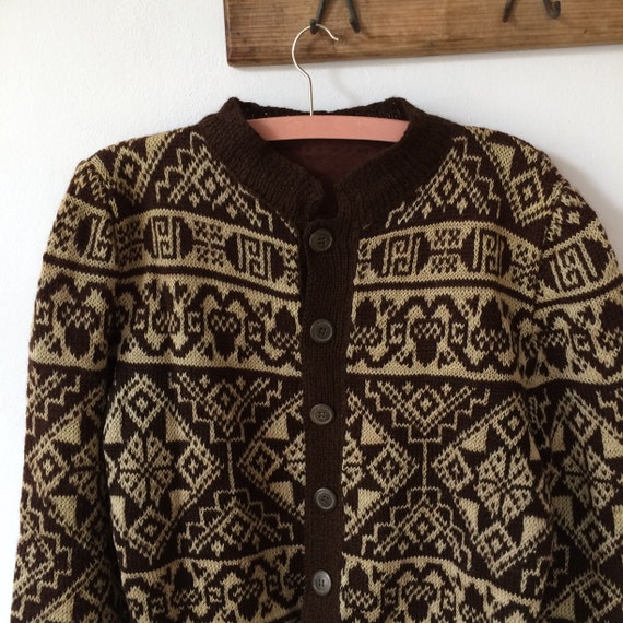 Vintage Wool Brown Handknitted Cardigan Geometric… - image 8