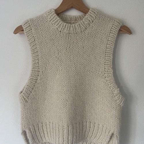 100% Merino Wool Knitted Vest Pullover Side Slits Sweater - Etsy