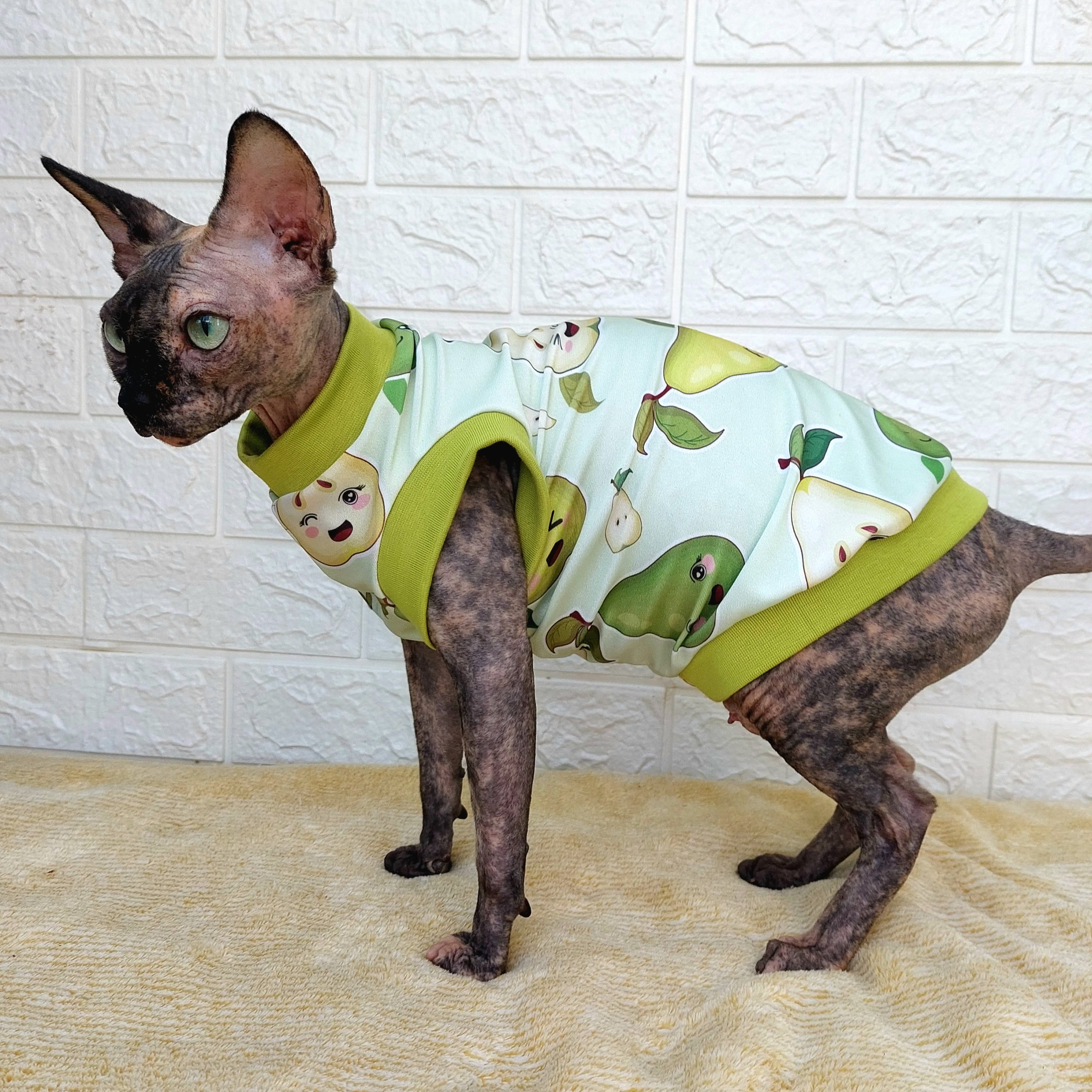 Sphynx Cat Shirt Green Snakeskin - Clothes Clothing Cotton Top Vest Jumper  Coat