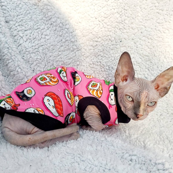 Sushi Sphynx Cat Top Tshirt Jersey Vêtements pour chat