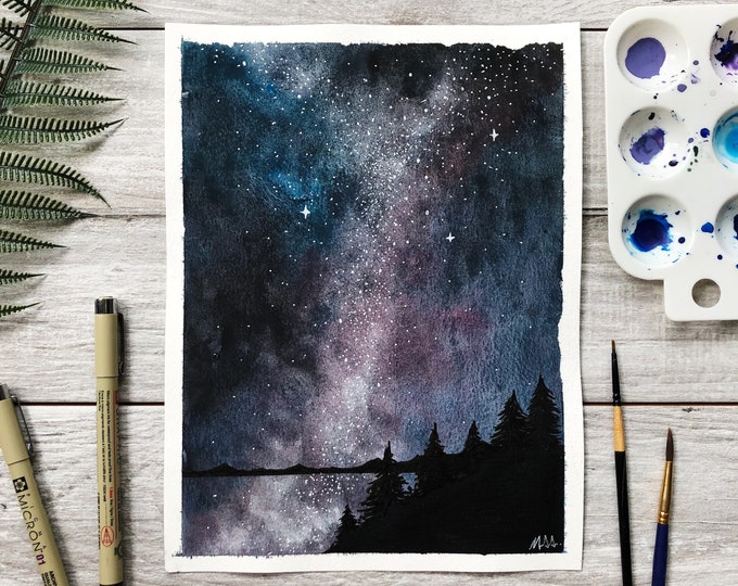 Galaxy Sky Original Watercolor Painting Realistic Art; Fine Artwork; Home Decor; Living Room Art; Original Watercolor Painting 10X7.5In Art & Collectibles Painting Sibawor.id