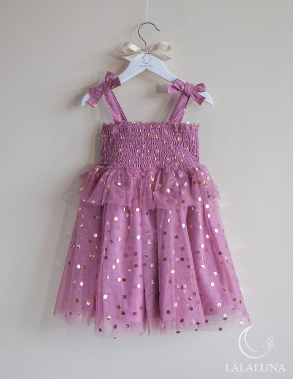 Rusty Rose Dress, Polka Dots Dress, Tutu Dress, Party Dress, Birthday Dress