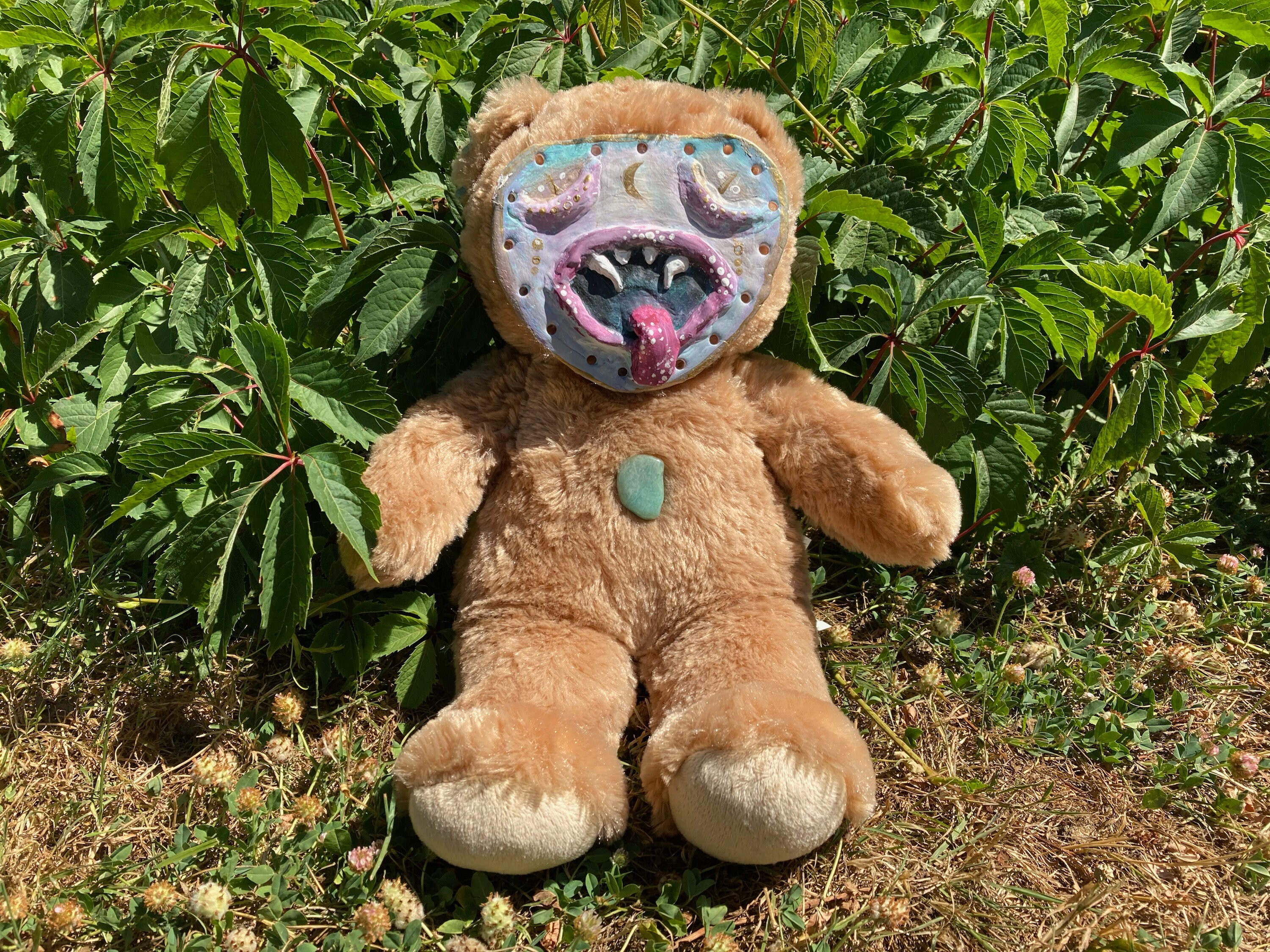 Light brown teddy bear with creepy clay face 15 Etsy