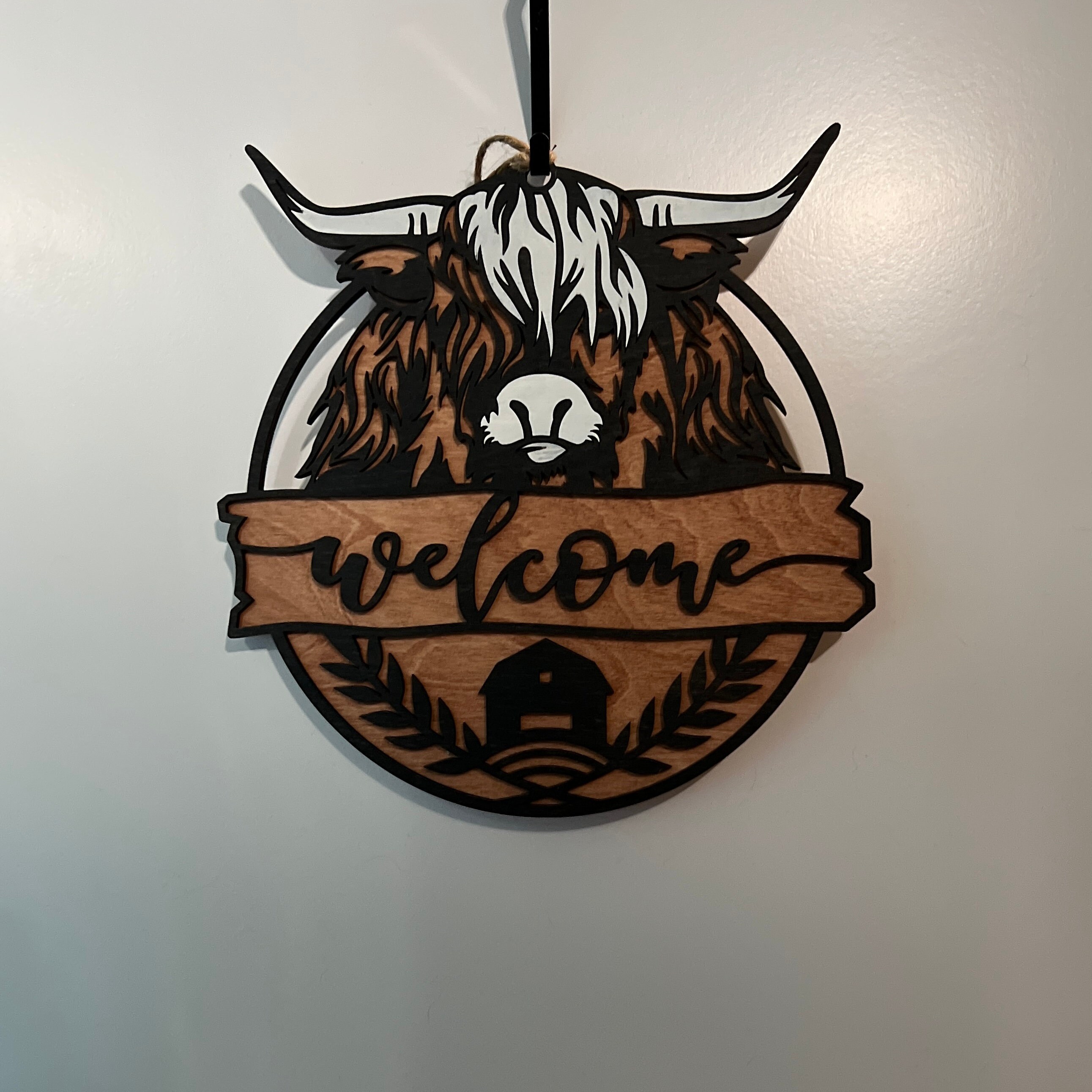 thumbnail image 2 of Metal Highland Cow Wall Sign - Black Cow Head Outdoor Decor, Farmhouse Welcome Sign For Garden, Porch, Door 2 of 11