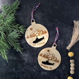 Submarine Wood Christmas Ornament, US Navy Submarine, Duty Station Holiday Ornament Gift, Navy Submariner Gift, Gtift for Submariner Spouse