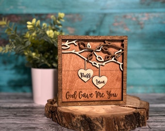 Family Name Sign, Personlized Gift, God Gave Me You, Anniversary Gift, Gift for Couple