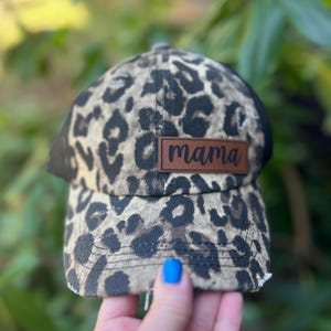 Distressed Leopard Print Mama Ponytail Hat, Mama Patch Hat, Mom Baseball Cap, Mother's Day Gift, New Mom Gift, Leopard Ponytail Cap