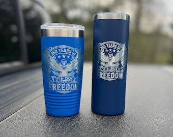 250th Anniversary USA Tumbler 20 oz Laser Engraved Patriotic Cup, America 1776-2026, Fourth of July Gift, American Flag Travel Mug,