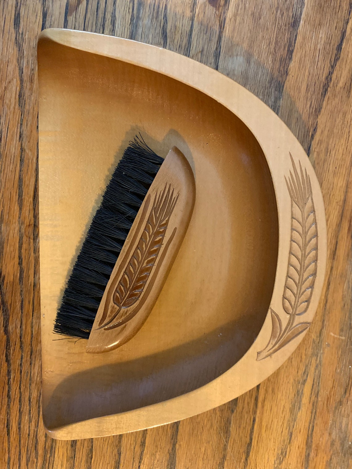 Hand Carved Wood Dust / Crumb Pan with Hand Carved Wood Brush Etsy