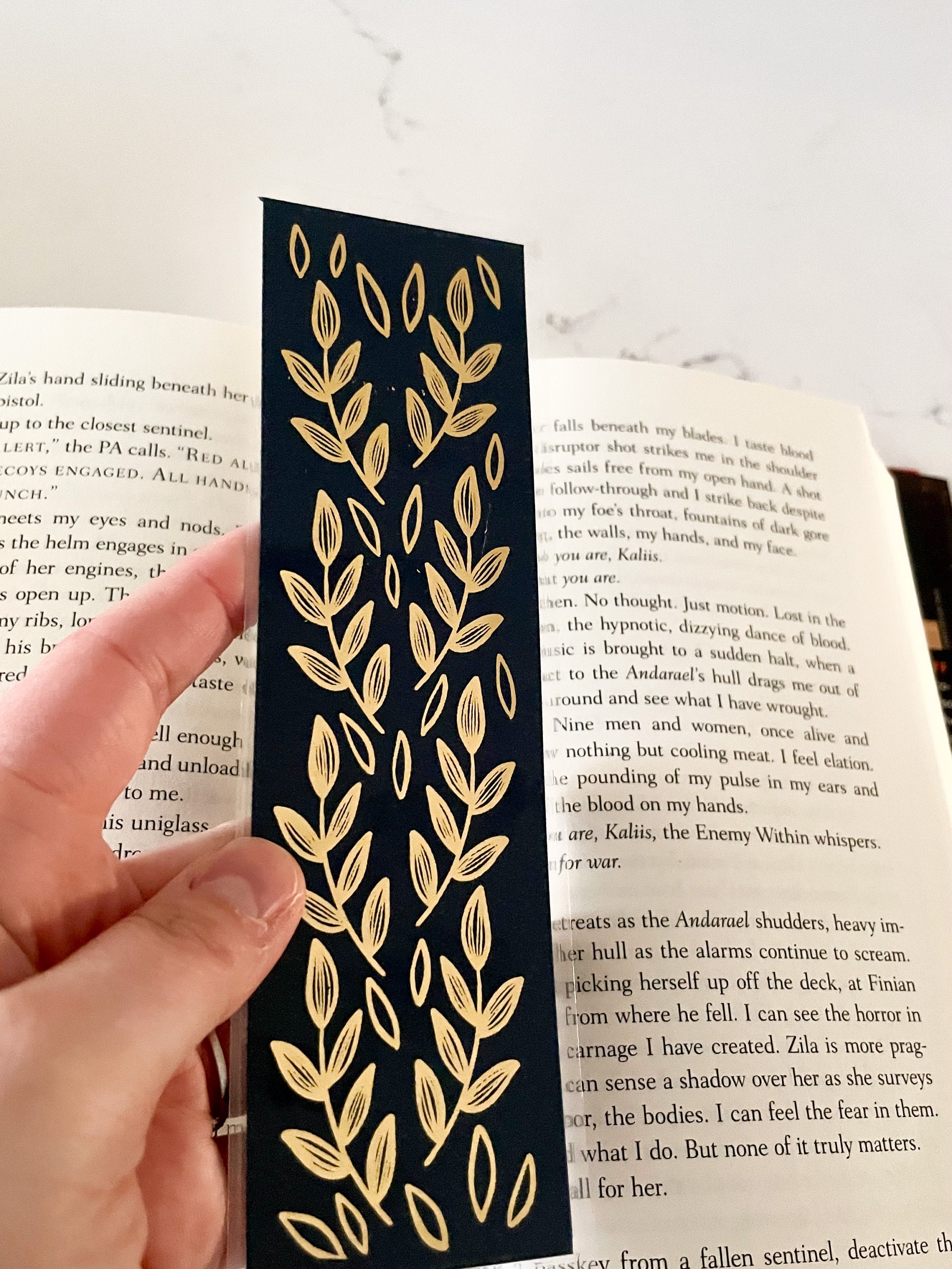 Gold Foil Leaf Pattern Bookmark Etsy