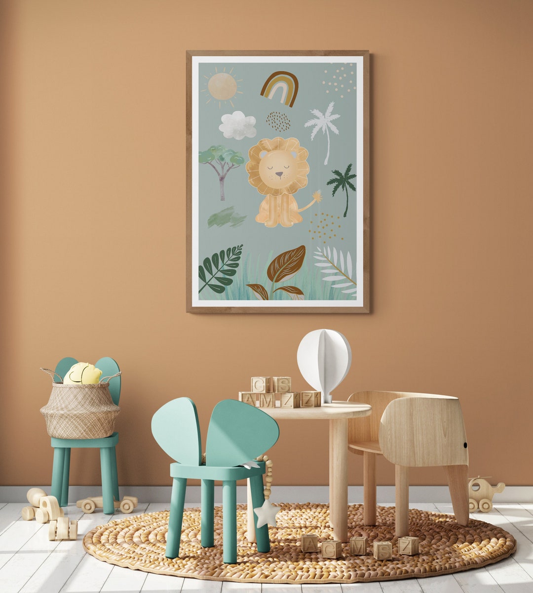Nursery Wall Art Sage Green Safari Lion Poster Jungle Etsy