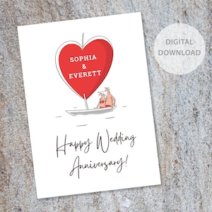 EDITIERBARE süße humorvolle rote Herz alles Gute zum Hochzeitstag Karte für Ehepaar - DIGITAL DOWNLOAD - Personalisiert und per E-Mail an Sie!